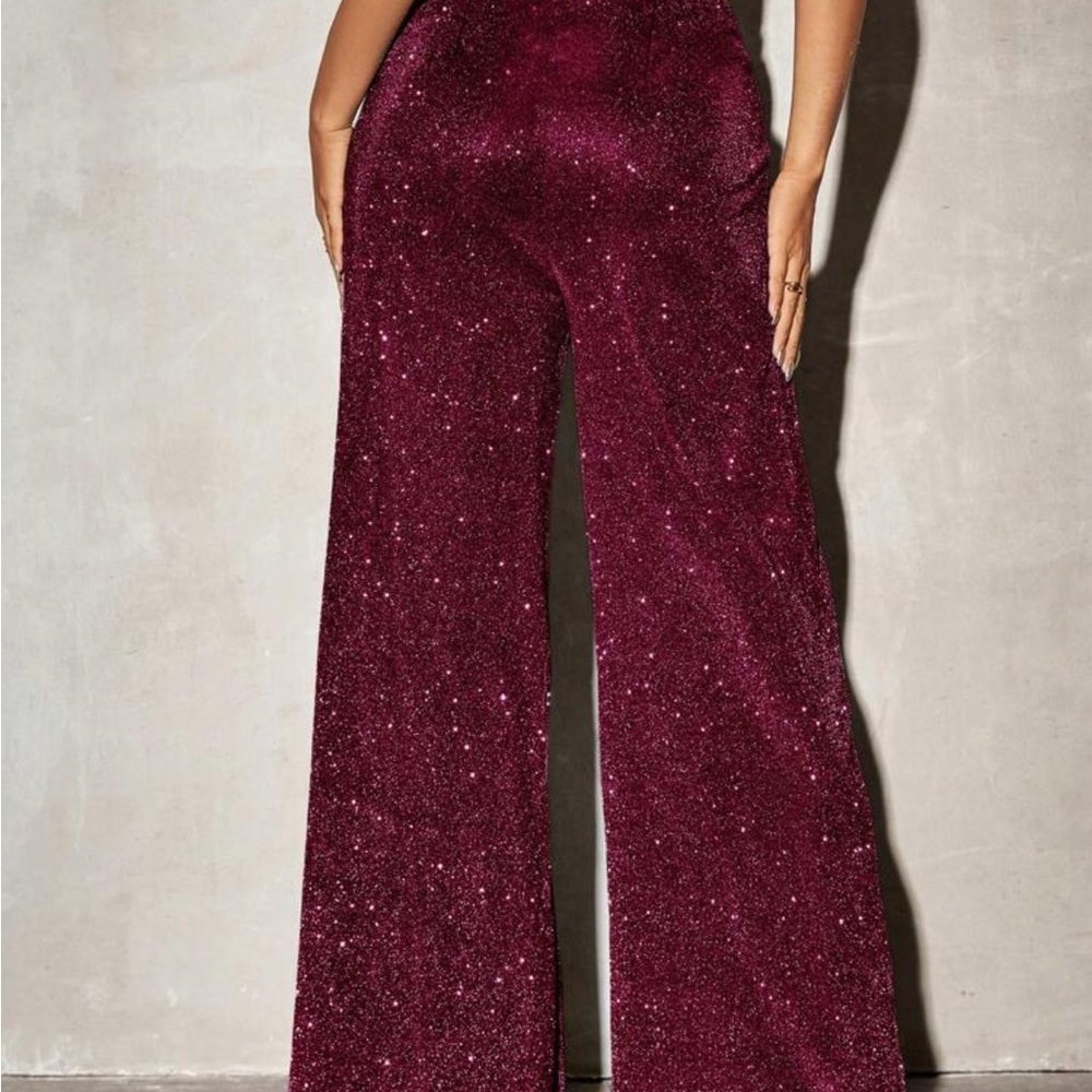 Elegant Burgundy Sequin Wide-Leg Pants